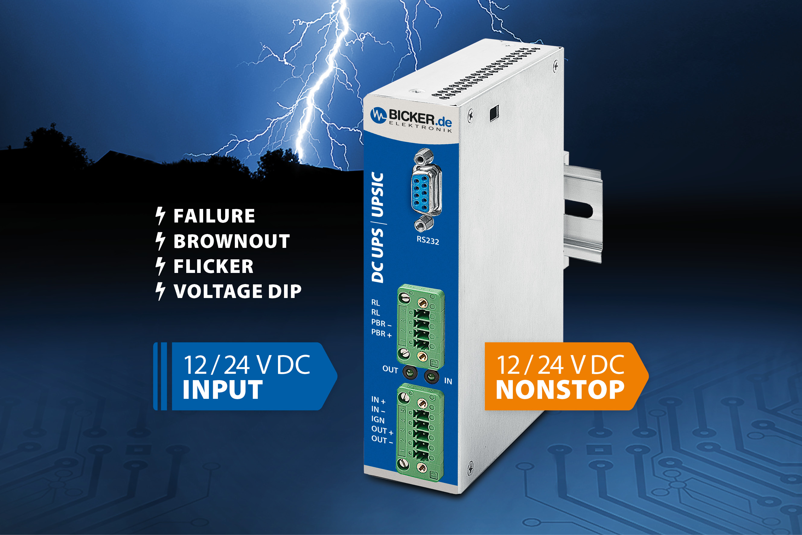 Maintenance-free DC UPS modules for DIN rail mounting protect against power failure, brownout and flicker